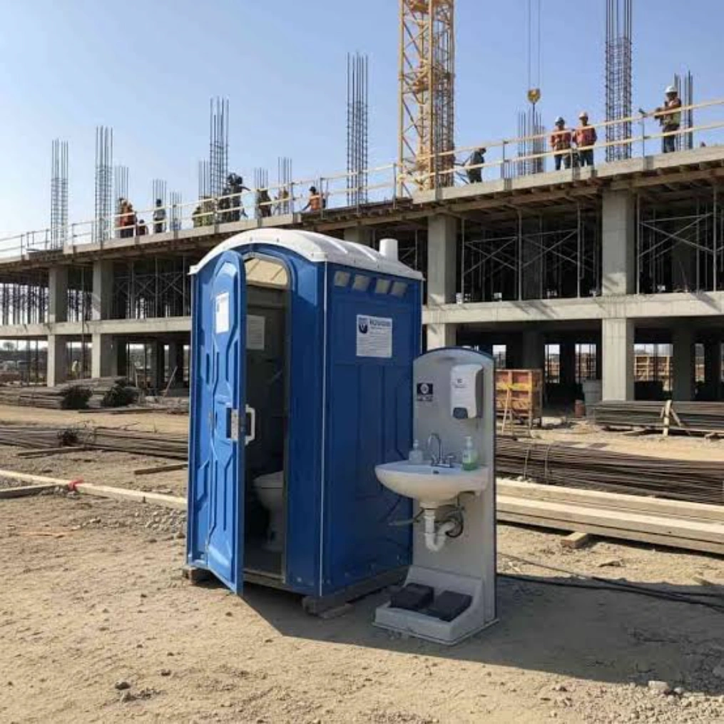 Standard porta potty units staged for a Richmond construction site rental